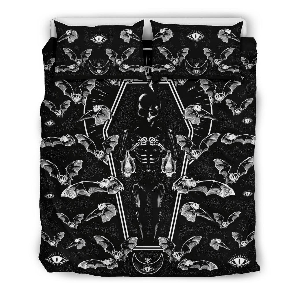 Bat Infested Cave Skeleton Coffin 3 Piece Duvet Set