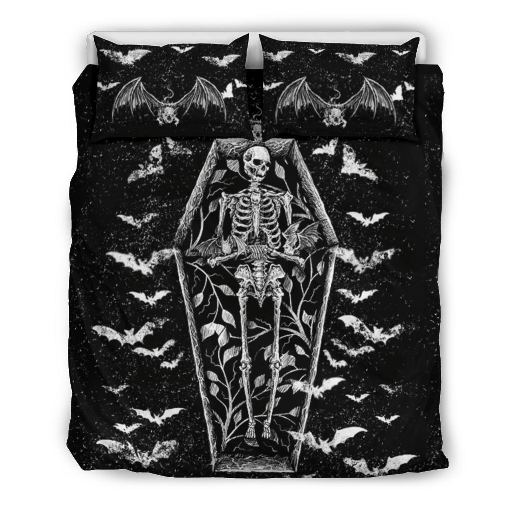 Bat Skull Skeleton Coffin Shrine 3 Piece Duvet Set