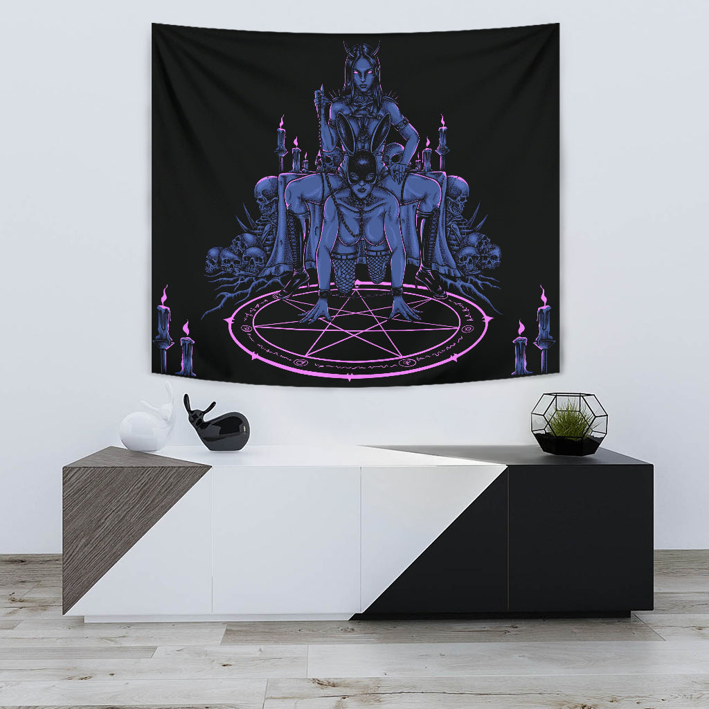 Skull Satanic Pentagram Candle Chained Erotic Latex Bunny Mask Party Large Wall Decoration Tapestry Wild Sexy Blue Pink