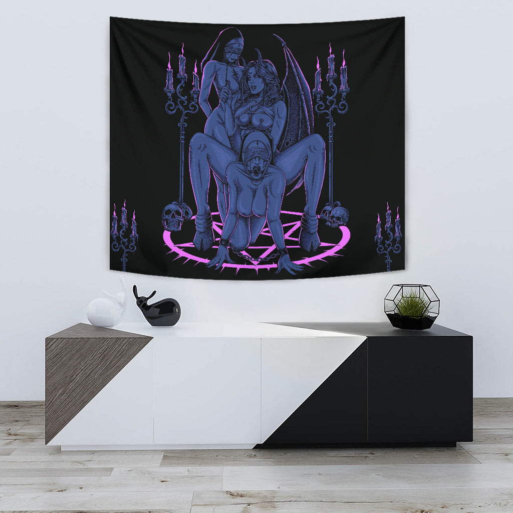 Skull Satanic Pentagram Thorn Candle Satanic Cross Erotic Possession Large Wall Decoration Tapestry Sexy Blue Pink