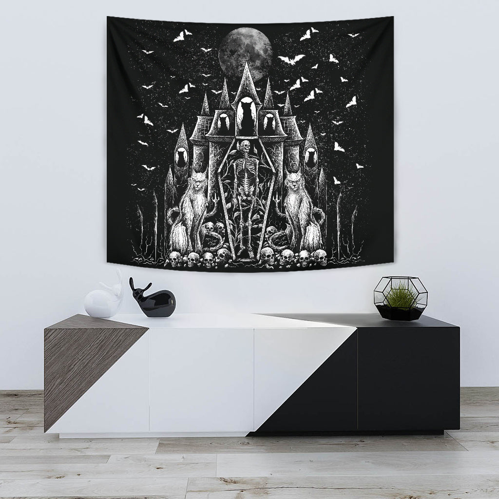 Skull Gothic Cat Skeleton Coffin Gothic Wicked Bat Night House Large Wall Decoration Tapestry