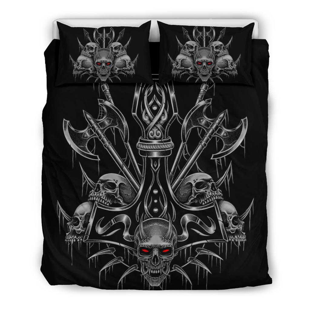 Skull Viking Thor Hammer Sword 3 Piece Duvet Set Awesome Silver Demon Red Eye