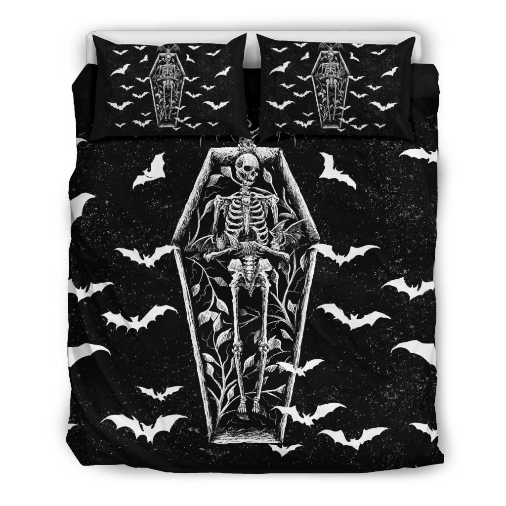 Bat Skull Skeleton Coffin Shrine 3 piece duvet set