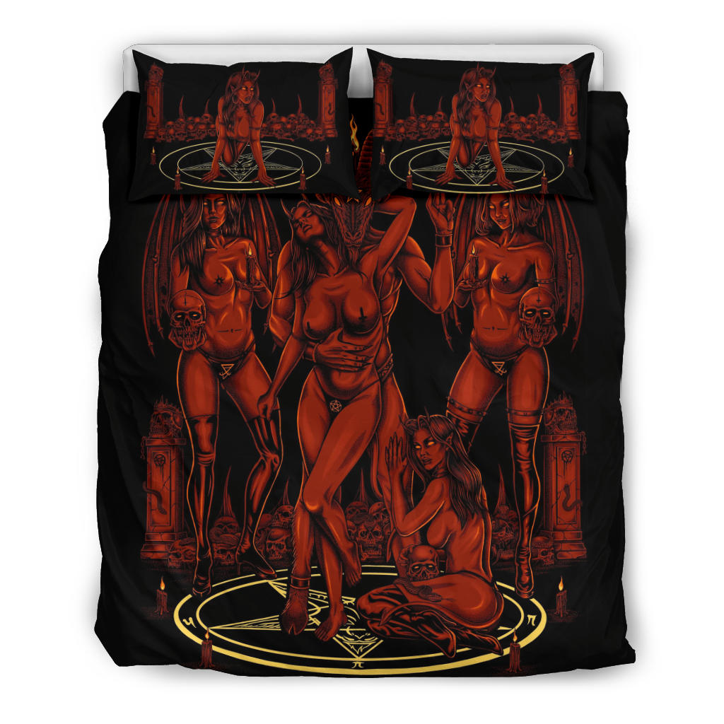 Skull Baphomet Erotic Revel In More Freedom And Realize It Throne 3 Piece Duvet Set Erotic Hellfire