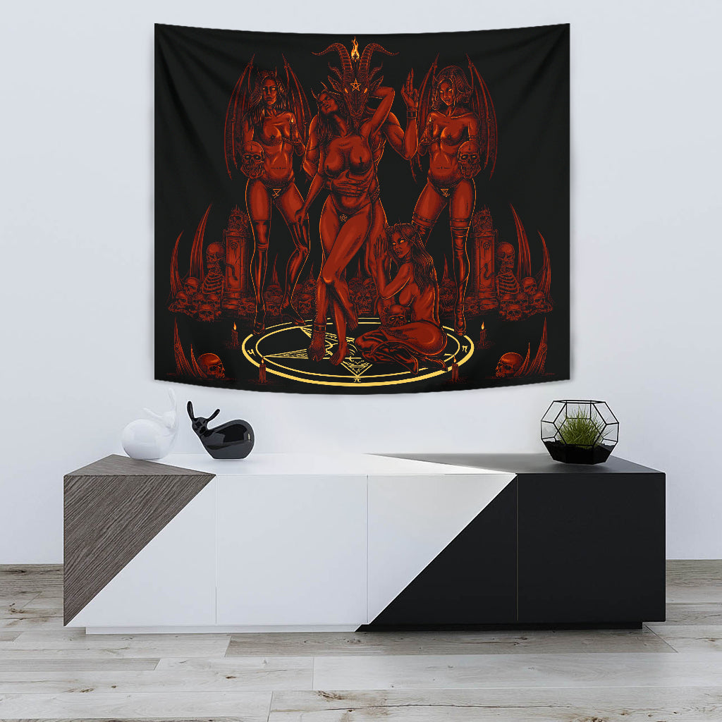 Skull Baphomet Erotic Revel In More Freedom And Realize It Throne Large Wall Decoration Tapestry Erotic Hellfire