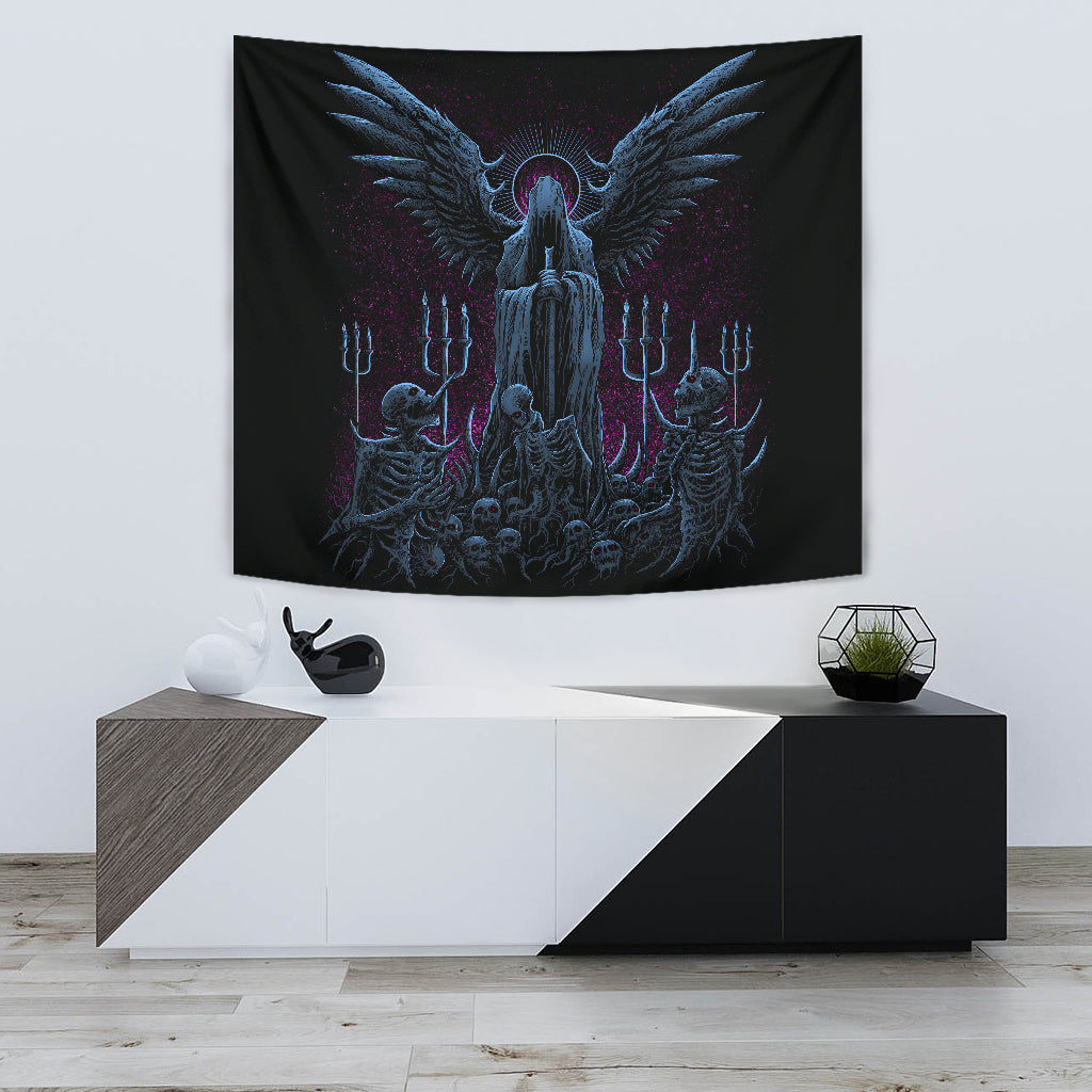 Skull Skeleton Gothic Hooded Wing Demon Sword Large Wall Decoration Tapestry Awesome Night Blue Pink