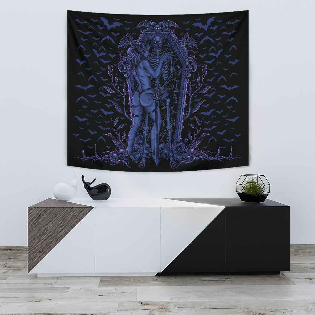 Bat Skull Bat Wing Erotic Demonic Skeleton Coffin Shrine Large Wall Decoration Tapestry Awesome Glowing Sexy Blue Pink