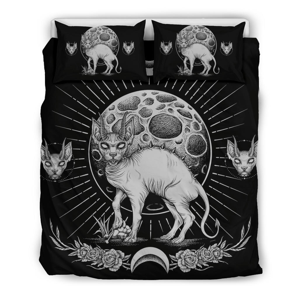 Gothic Occult Black Cat Unique Sphinx Style 3 Piece Duvet Set Black And White Awesome Full Cat Demonic White Eye Full Moon