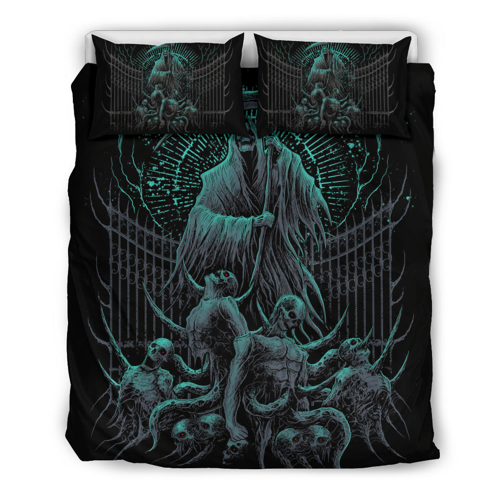 Wicked Skull Reaper Demon 3 Piece Duvet Set Awesome Blue Green