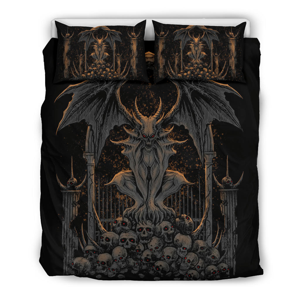 Skull Batwing Gargoyle Demon 3 Piece Duvet Set Awesome Dark Red Eye