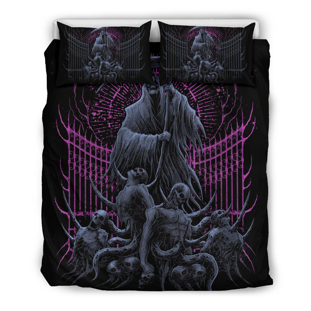 Wicked Skull Reaper Demon 3 Piece Duvet Set Awesome Night Blue Pink
