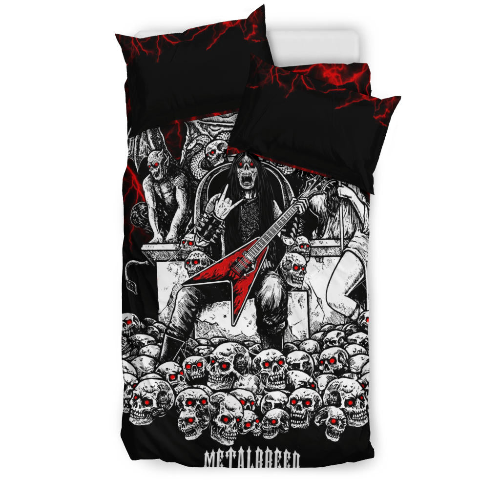 Skull Guitar Red Lightning Hell Throne Metalbreed 3 Piece Duvet Set