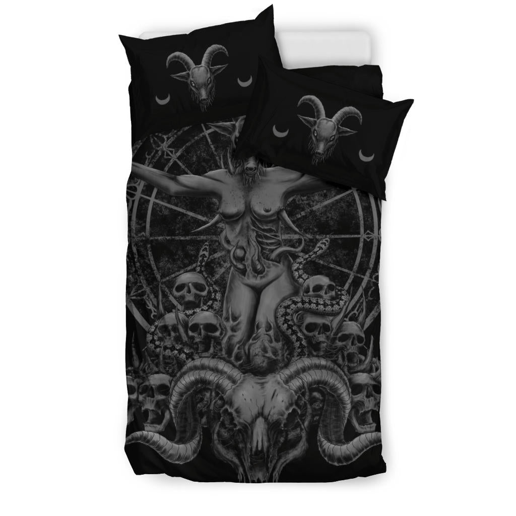 Satanic Skull Demon Goat Woman 3 Piece Duvet Set Grey Version