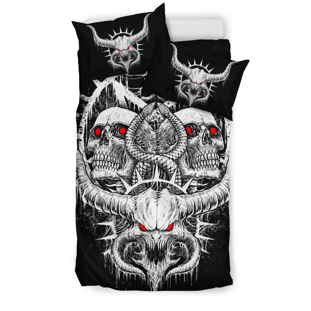 Skull Satanic Demon Serpent 3 Piece Duvet Set Black And White Red Eye Version