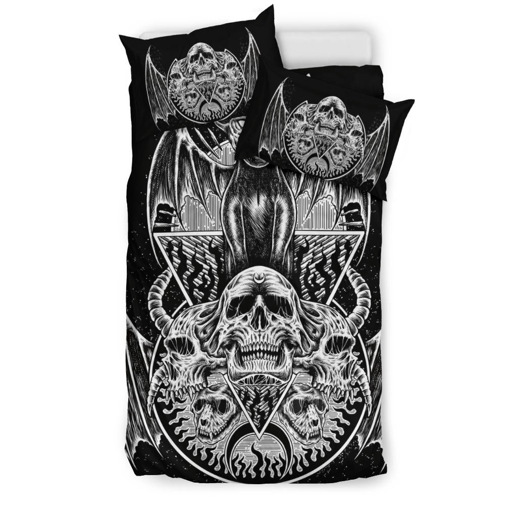 Skull Gothic Bat Wing Demon Cat 3 Piece Duvet Set