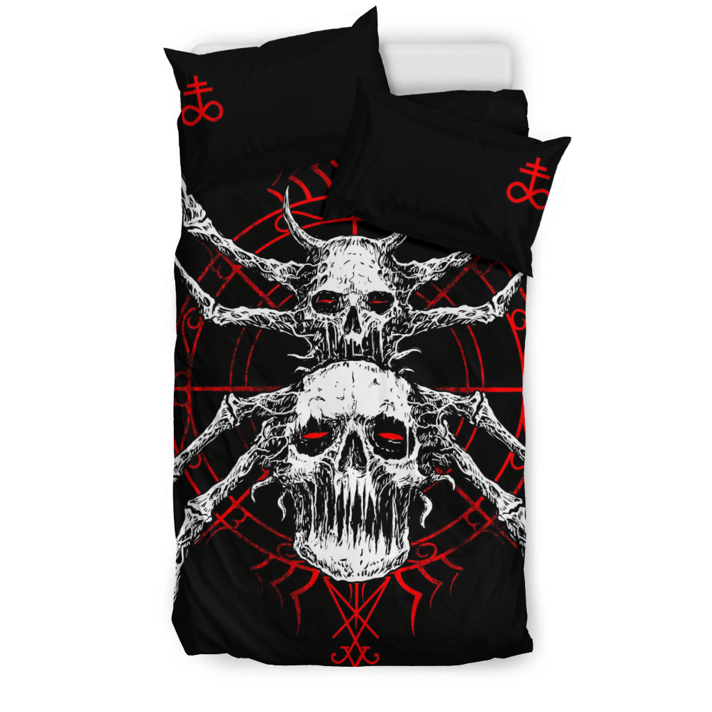 Skull Gothic Satanic Spider 3 Piece Duvet Set Red Version