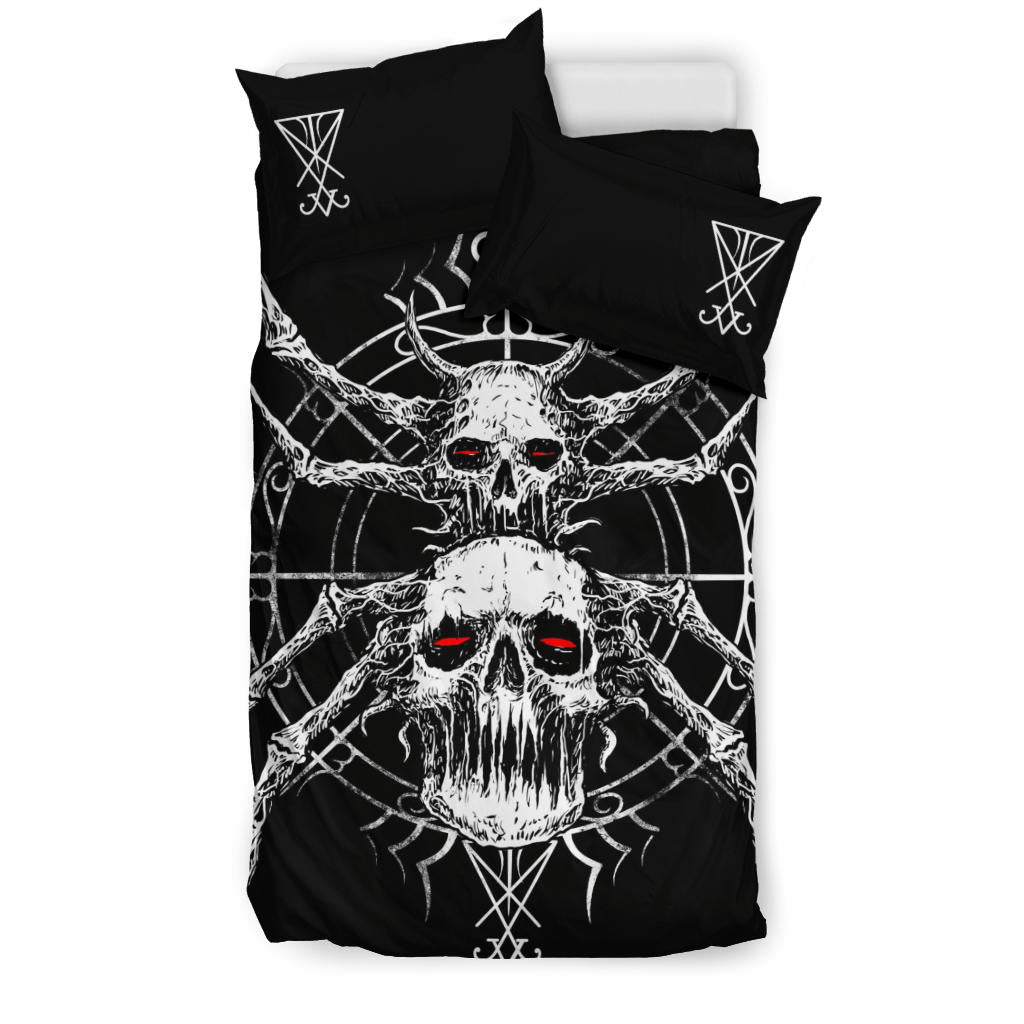 Skull Gothic Satanic Spider 3 Piece Duvet Set Red Eye Lucifer Version