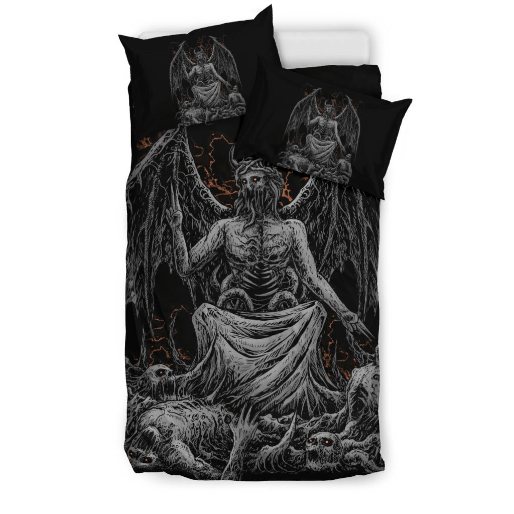 Skull Skeleton Satanic Bat Wing Demon God 3 Piece Duvet Set Dark Version