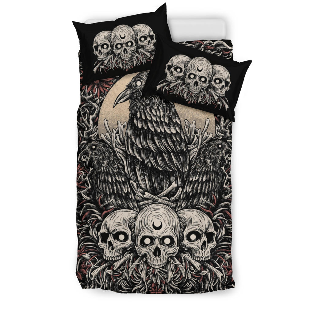 Skull Gothic Occult Crow Eye New Dark Color White Skull Version 3 Piece Duvet Set