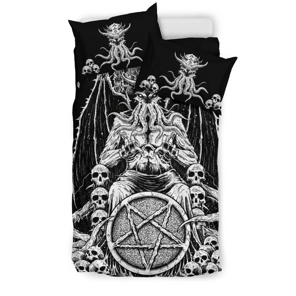 Skull Satanic Pentagram Demon Octopus Skull Throne 3 Piece Duvet Set