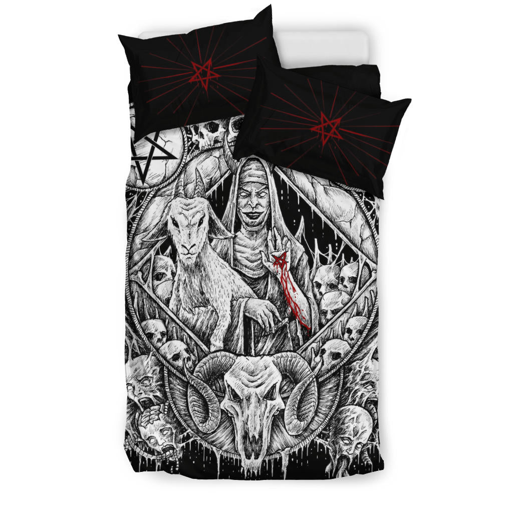 Skull Satanic Pentagram Demon Virgin Nun Goat 3 Piece Duvet Set