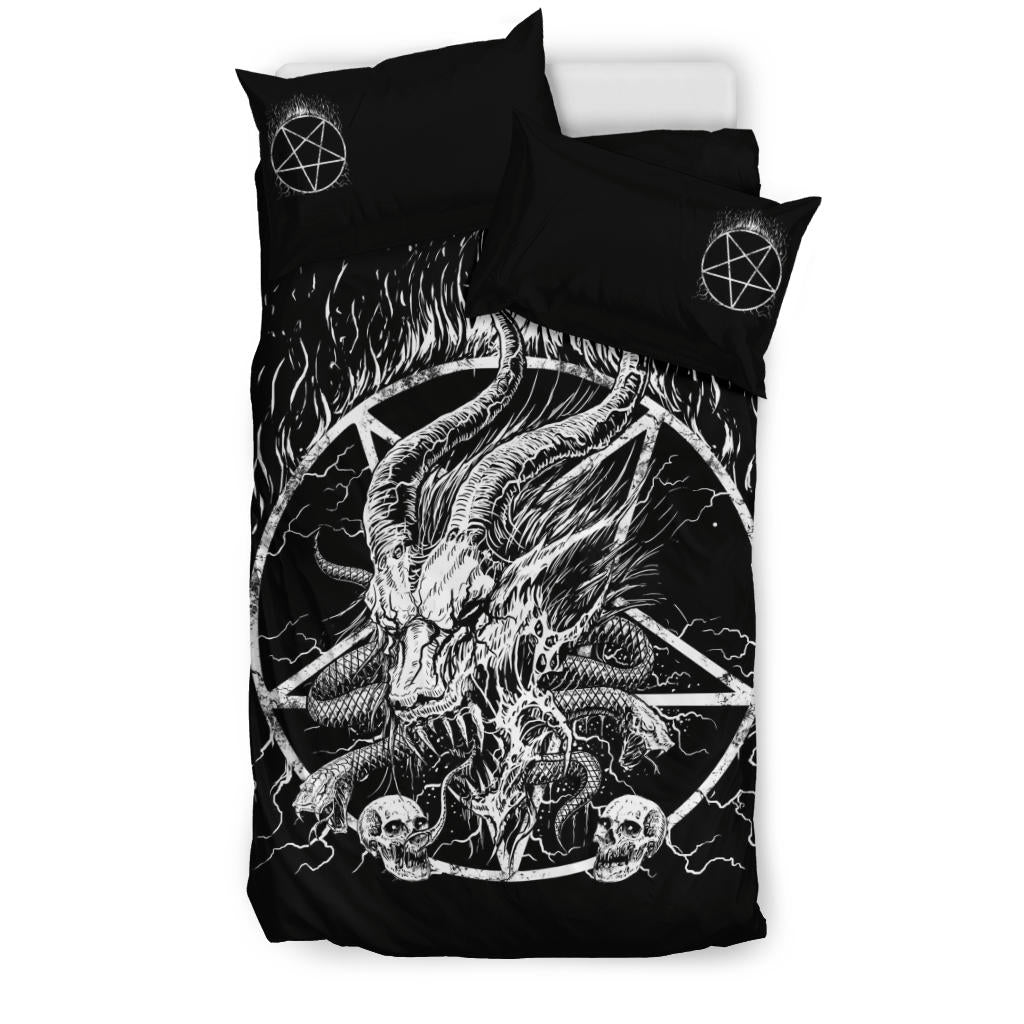 Skull Satanic Pentagram Satanic Goat Demon Serpent 3 Piece Duvet