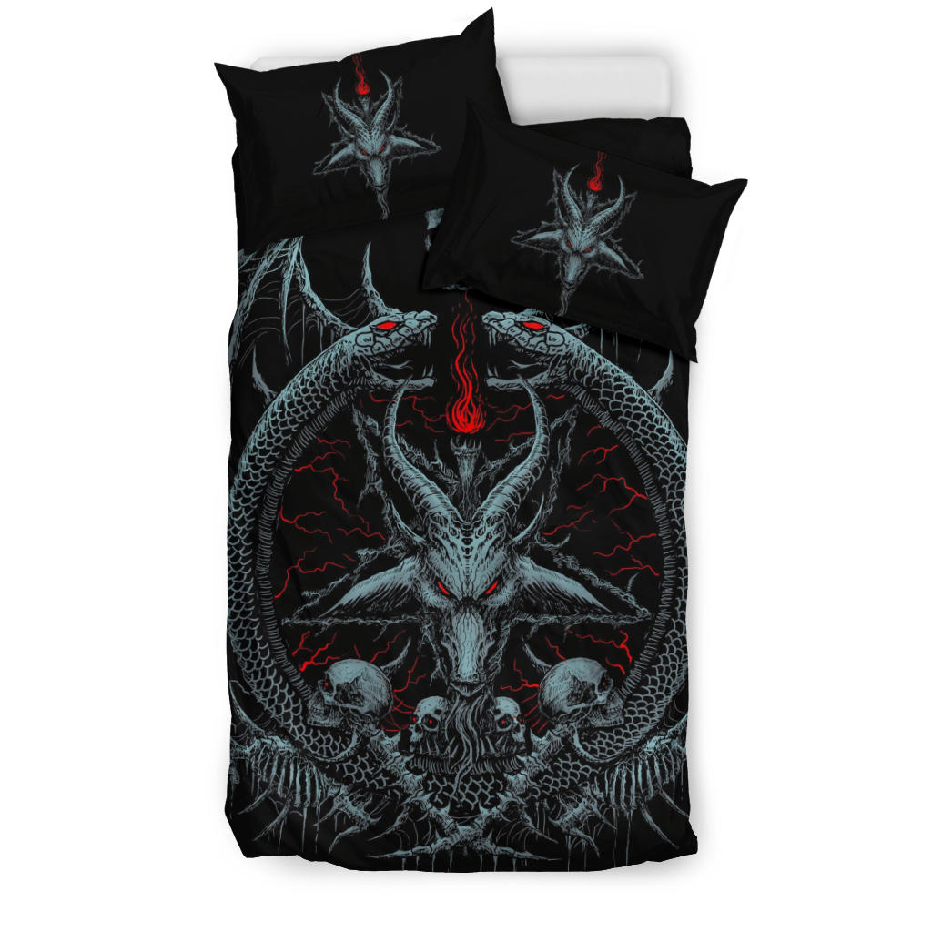 Skull Demon Satanic Goat Satanic Pentagram Serpent 3 Piece Duvet Set Color Version