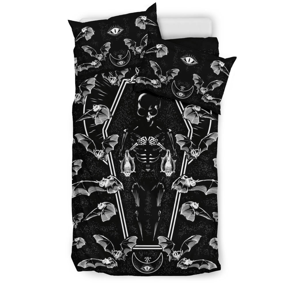 Bat Infested Cave Skeleton Coffin 3 Piece Duvet Set