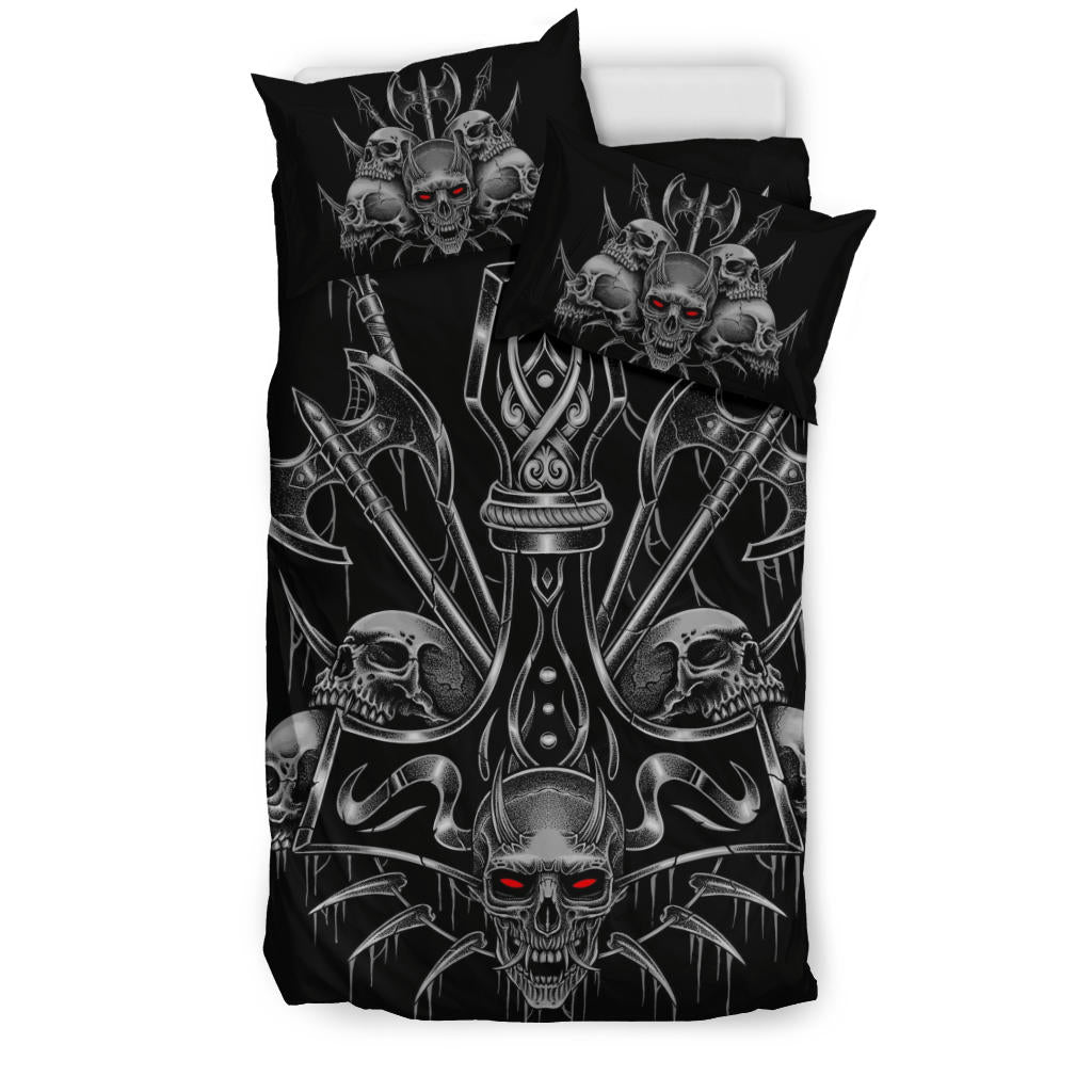 Skull Viking Thor Hammer Sword 3 Piece Duvet Set Awesome Silver Demon Red Eye