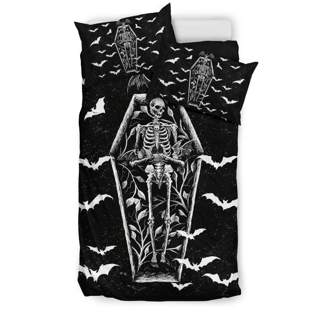 Bat Skull Skeleton Coffin Shrine 3 piece duvet set