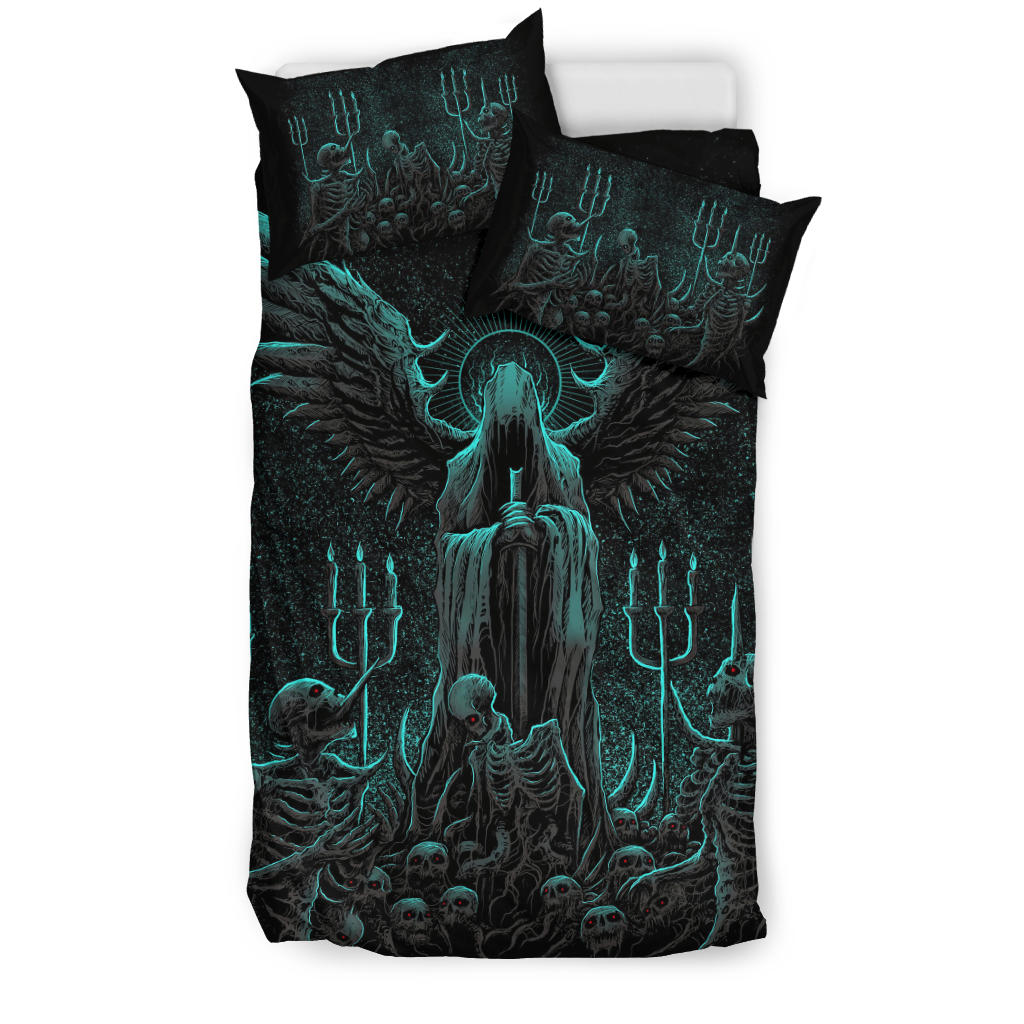 Skull Skeleton Gothic Hooded Wing Demon Sword 3 Piece Duvet Set Awesome New Color