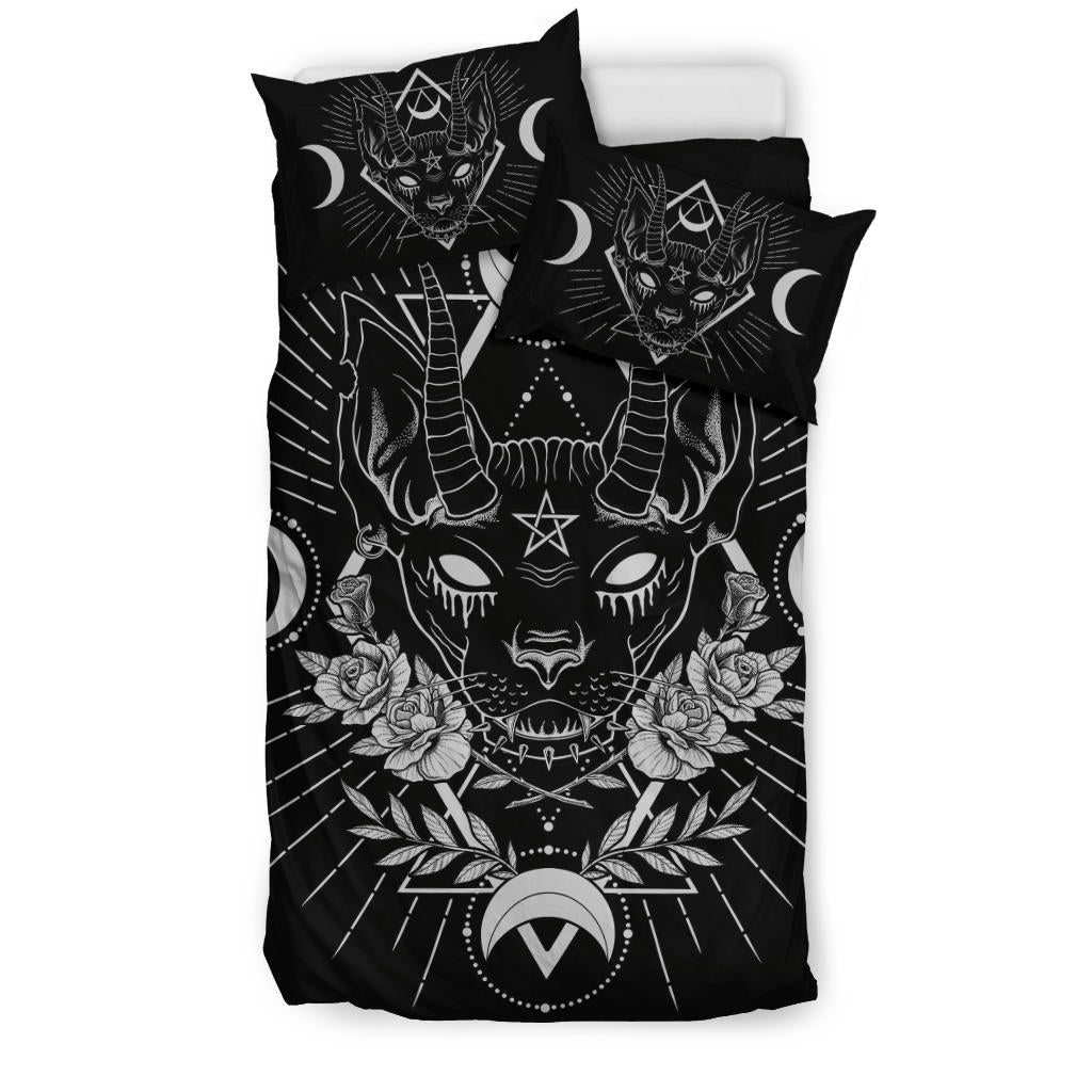 Gothic Occult Black Cat Unique Sphinx Style 3 Piece Duvet Set Awesome Demonic White Eye Black Cat Version Number 2
