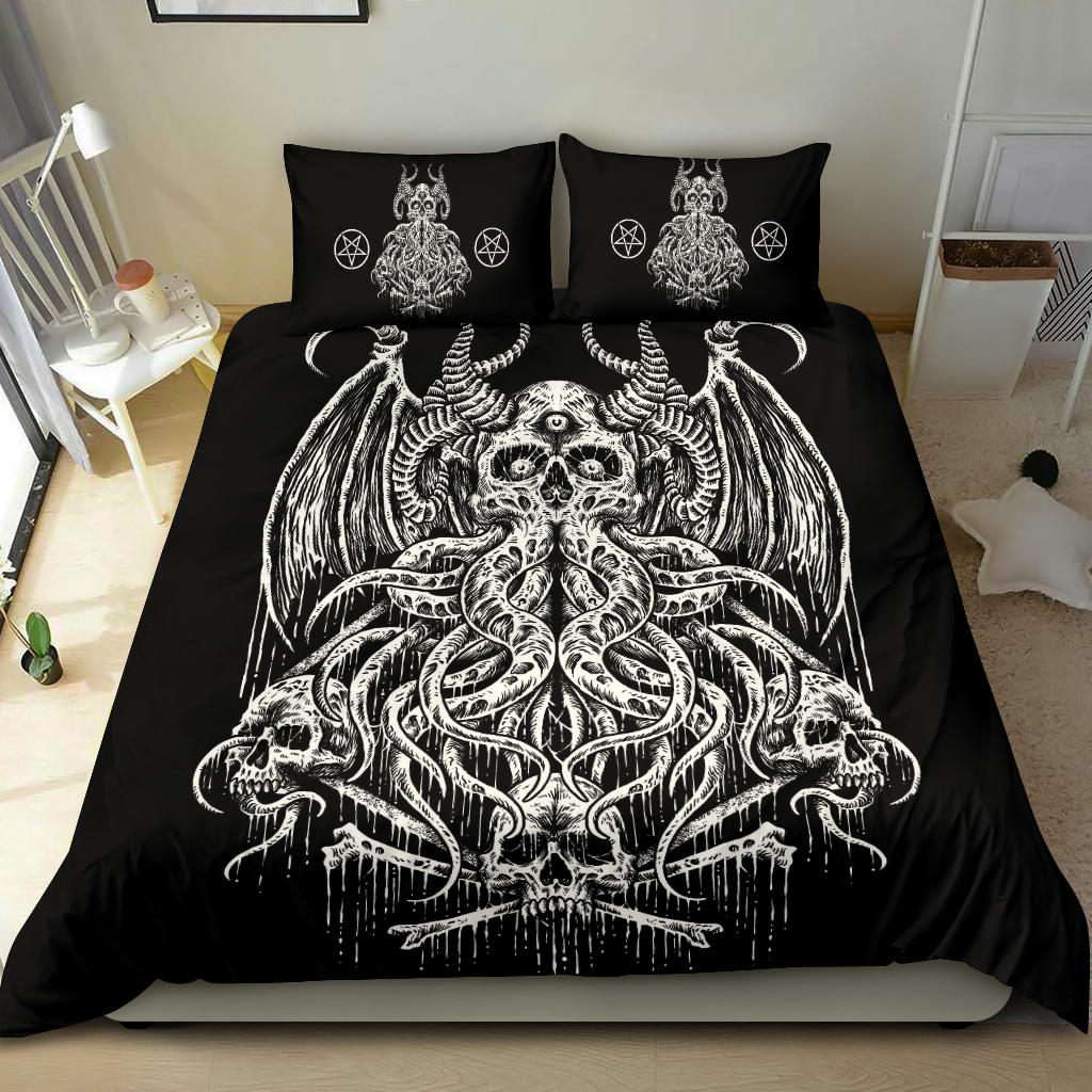 Satanic Skull Demon Octopus With Inverted Pentagram Pillow Covers