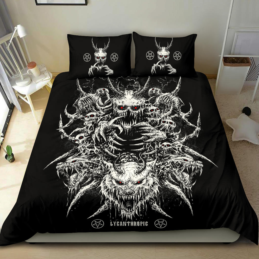 Skull Demon Wolf Inverted Pentagram Red Eye Demon pillow Version 3 piece Duvet Se