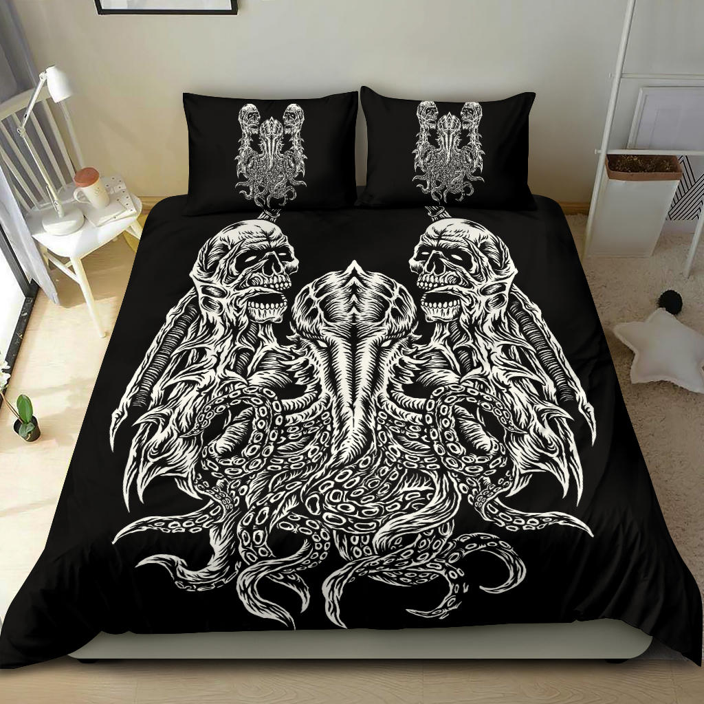 Skull Demon Winged Octopus 3 Piece Duvet Set