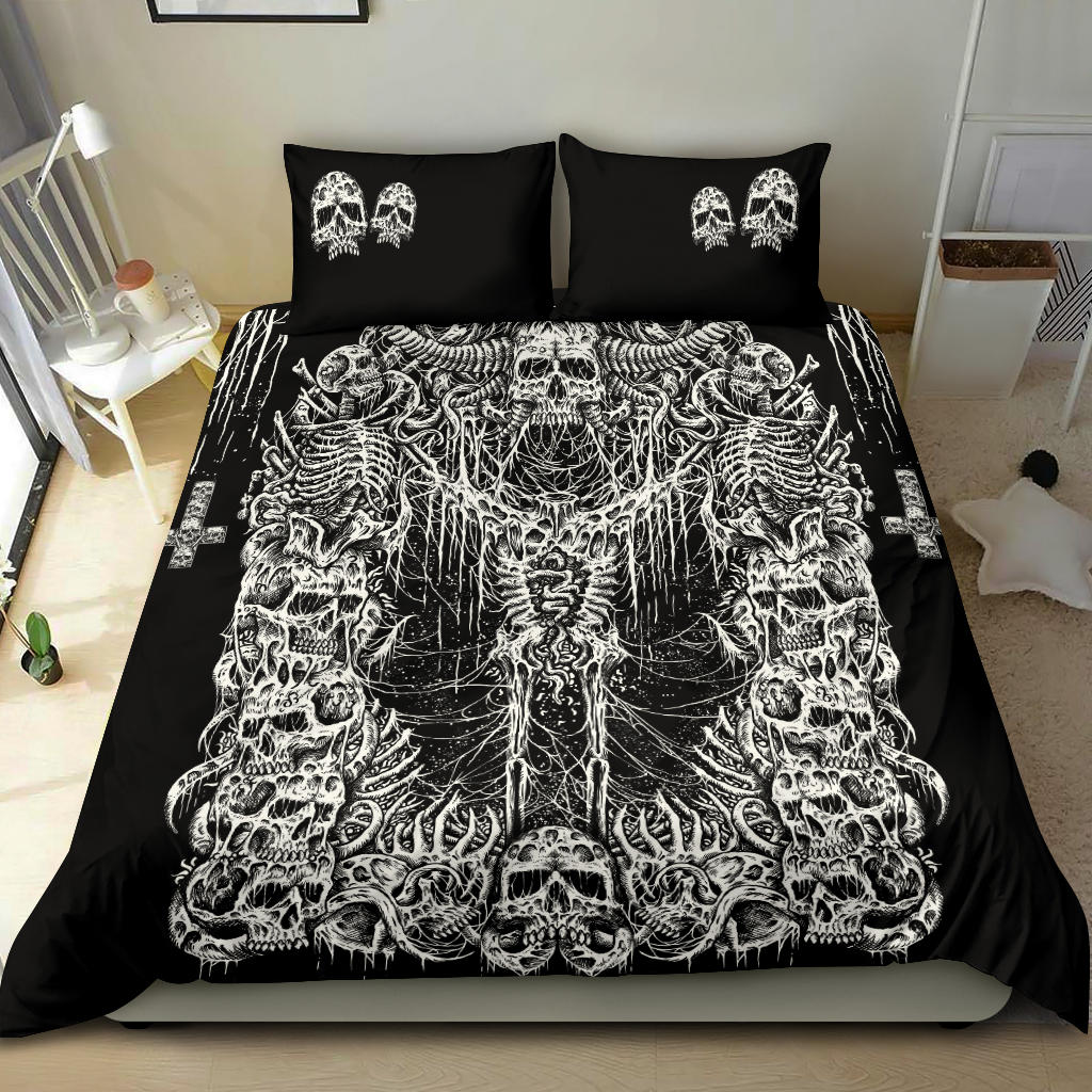 Skull Demon Headless Skeleton With Inverted Cross 3 Piece Duvet Set