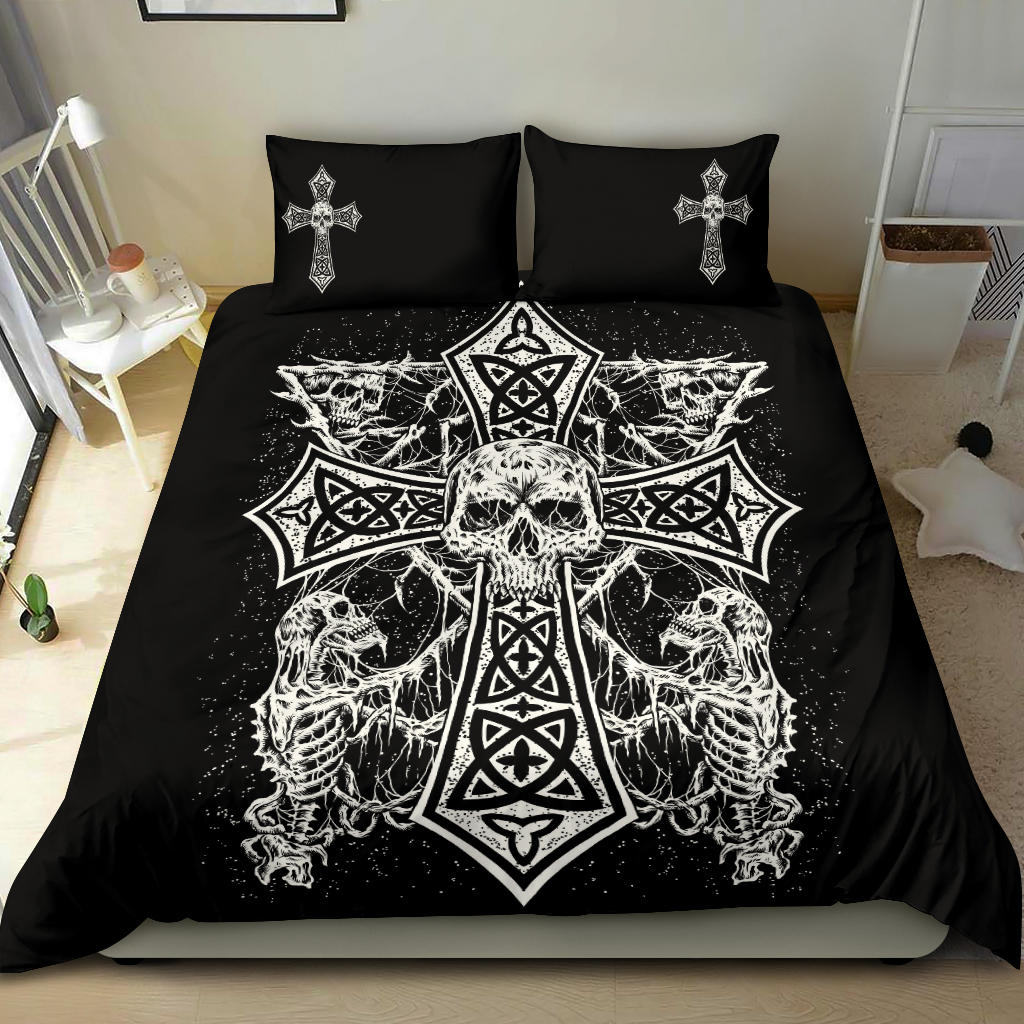 Skull Skeleton Gothic Satanic Cross 3 Piece Duvet Set