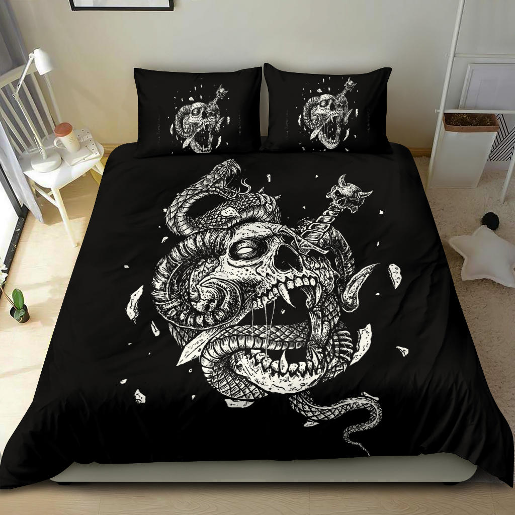 Skull Serpent Exploding Dagger Demon 3 Piece Duvet Set