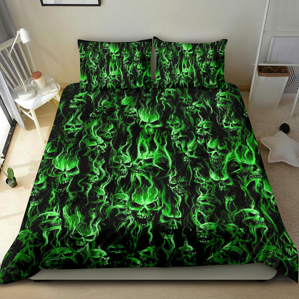 Smoke Skull Green Style 3 Piece Duvet Set