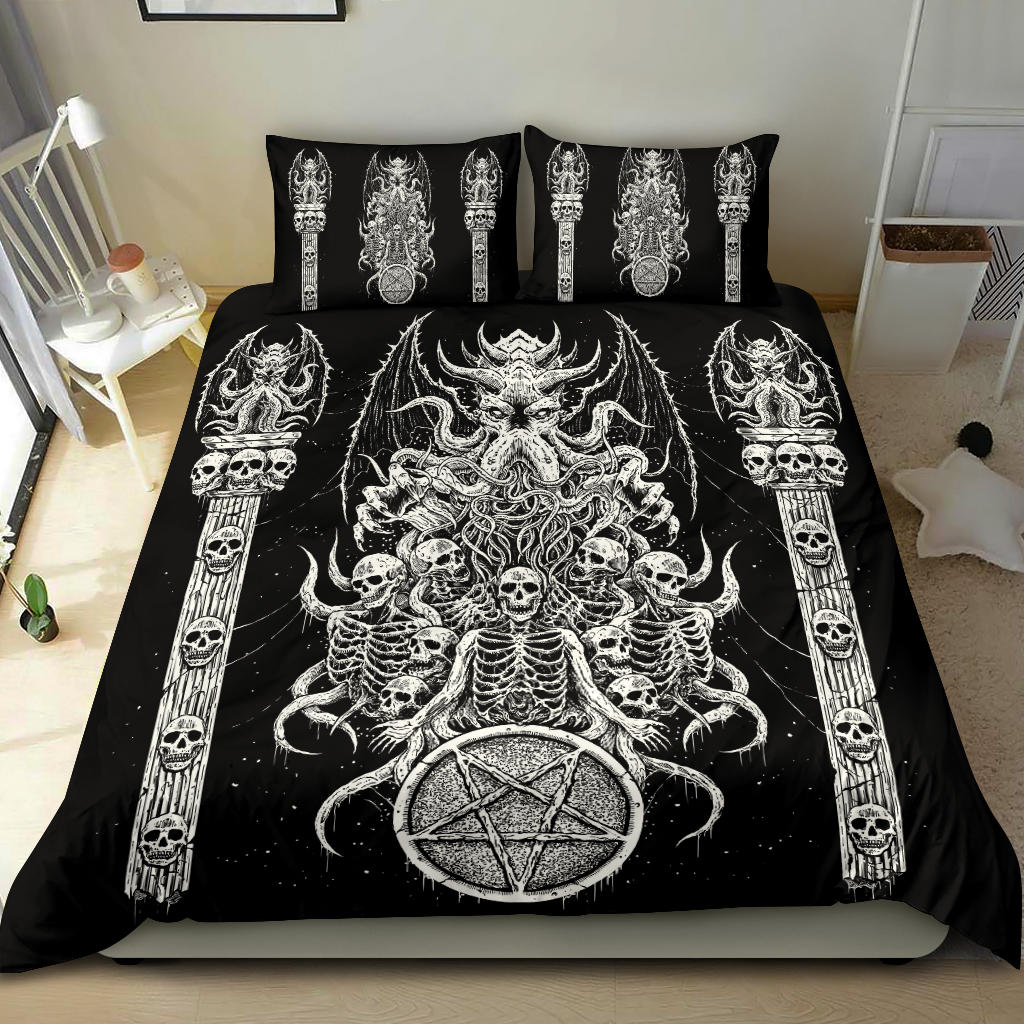 Skull Skeleton Satanic Pentagram Demon Octopus Shrine 3 Piece Duvet Set