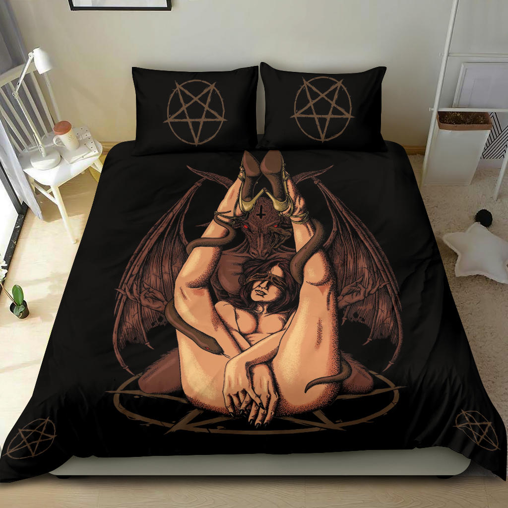 Satanic Pentagram Satanic Cross Serpent Bat Wing Demon Inception 3 Piece Duvet Set Original Brown Version