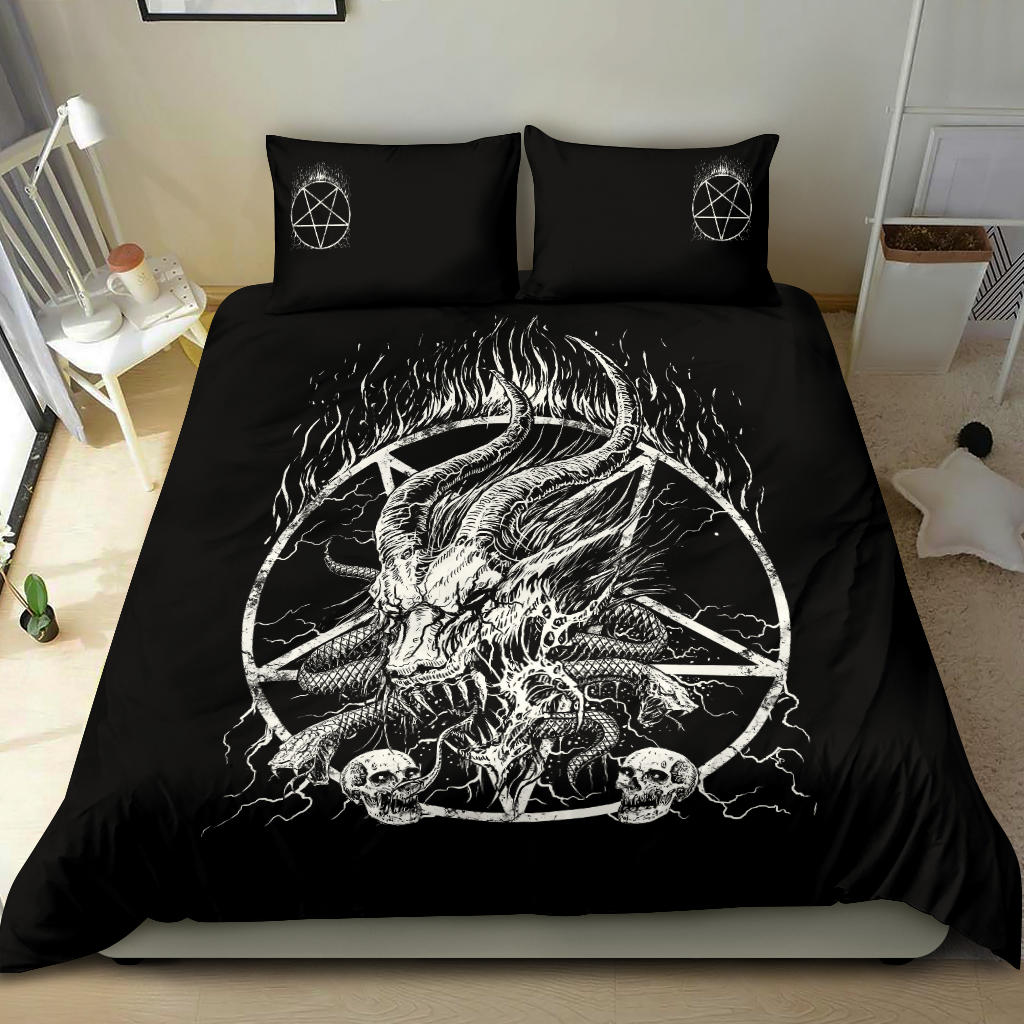 Skull Satanic Pentagram Satanic Goat Demon Serpent 3 Piece Duvet