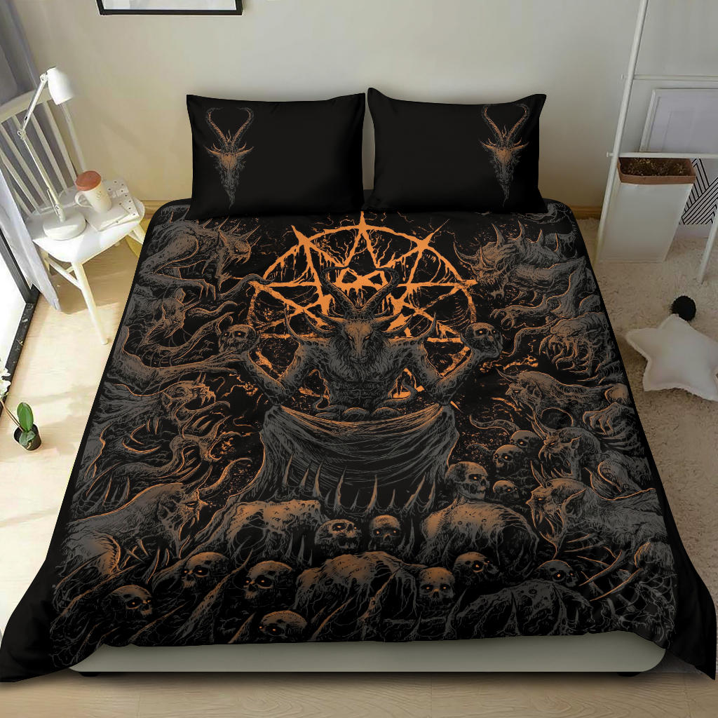 Skull Skeleton Satanic Goat Skull Trophy Demon Breed 3 Piece Duvet Set Dark Version