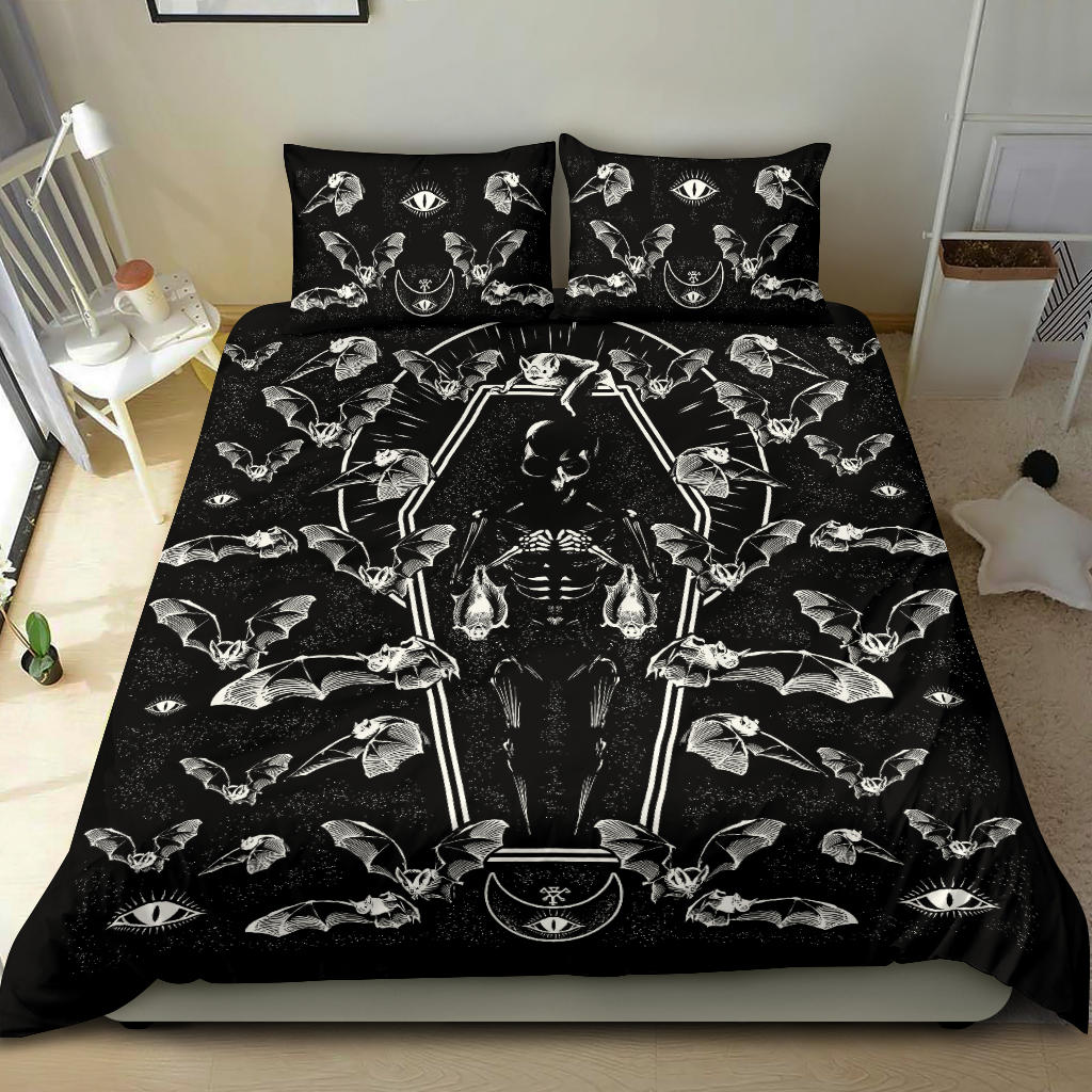 Bat Infested Cave Skeleton Coffin 3 Piece Duvet Set