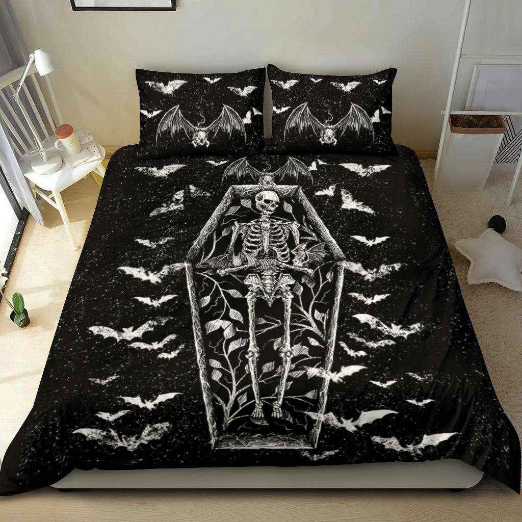 Bat Skull Skeleton Coffin Shrine 3 Piece Duvet Set