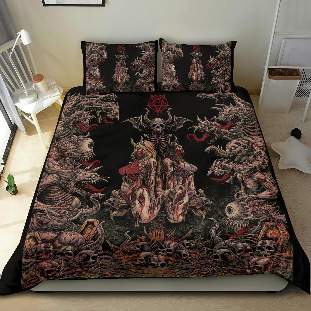 Skull Satanic Wood Cross Demon Madness 3 Piece Duvet Set Original Color Edited Version