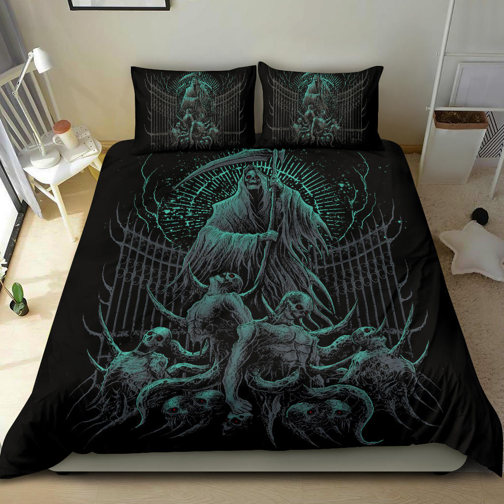 Wicked Skull Reaper Demon 3 Piece Duvet Set Awesome Blue Green