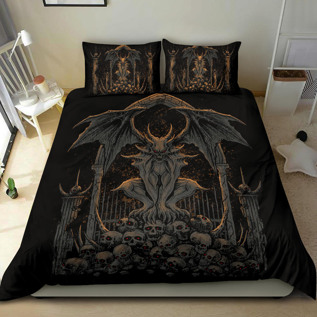 Skull Batwing Gargoyle Demon 3 Piece Duvet Set Awesome Dark Red Eye