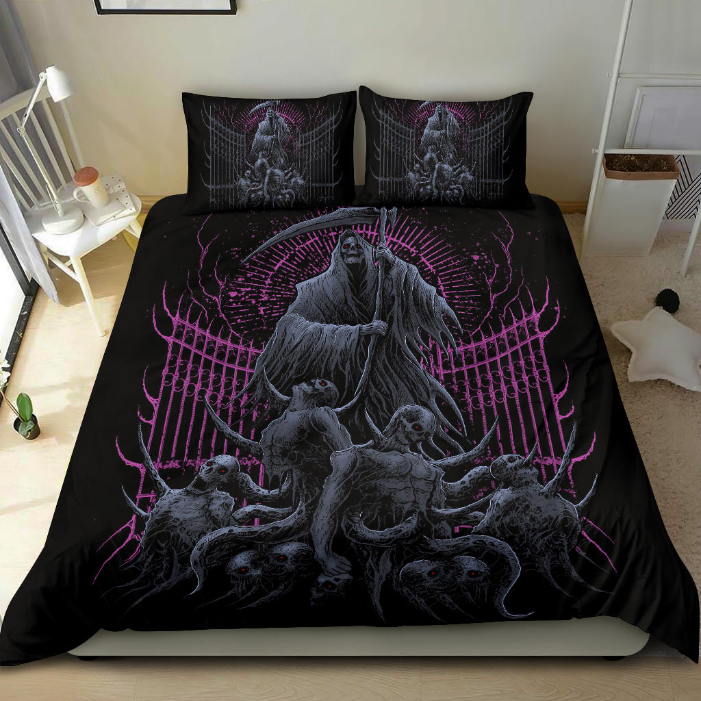 Wicked Skull Reaper Demon 3 Piece Duvet Set Awesome Night Blue Pink