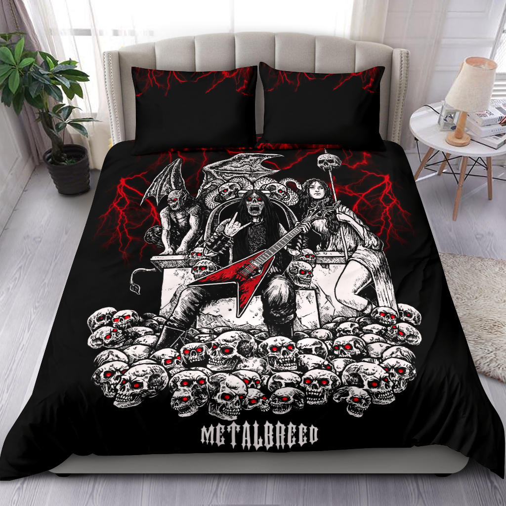 Skull Guitar Red Lightning Hell Throne Metalbreed 3 Piece Duvet Set